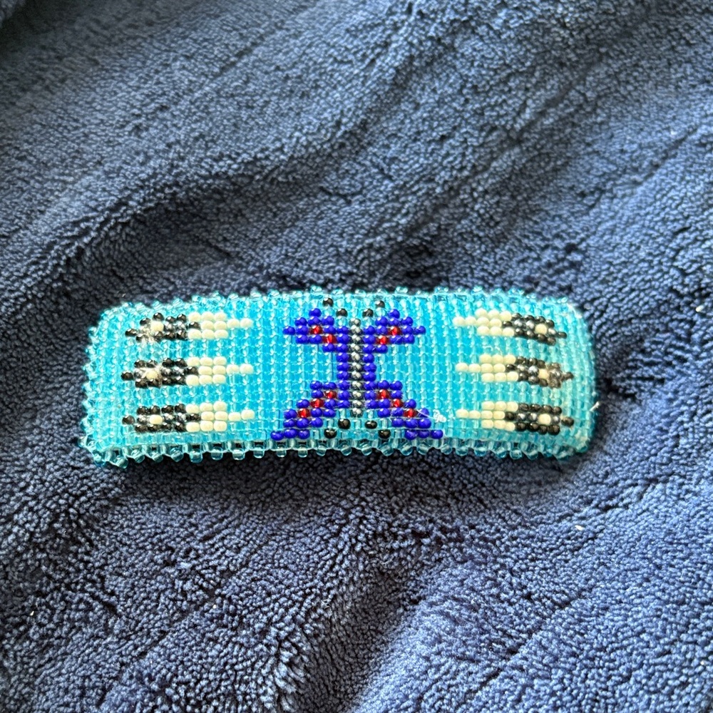 Elegant Beaded Hair Clip - Blue and Black